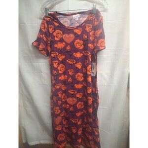 LulaRoe Jessie Womens Short Sleeve Purple With Red Roses Dress Size Small NWT